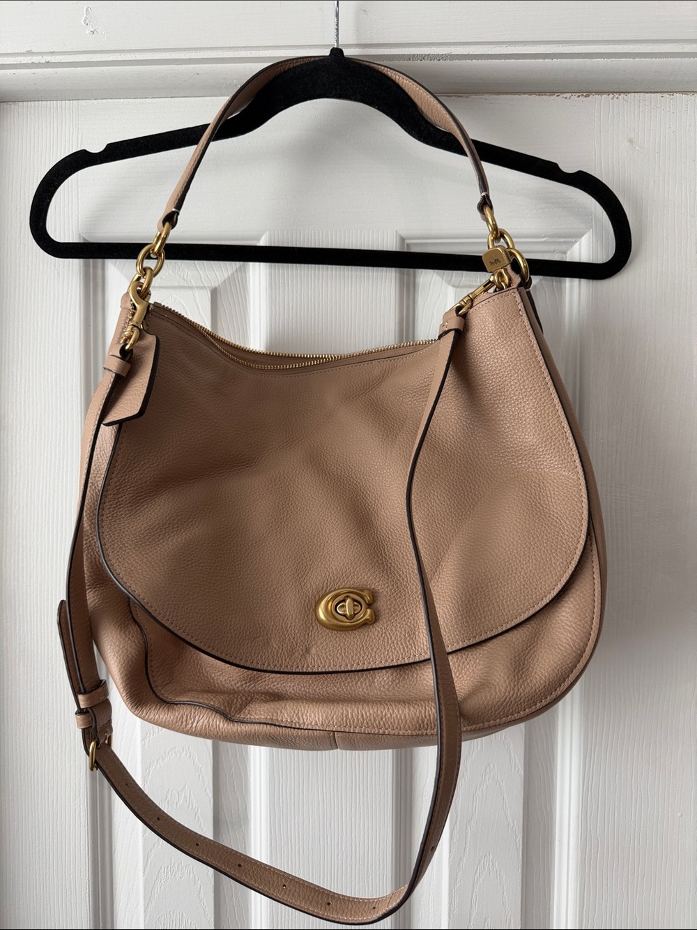 Coach Pebbled Leather Hobo Bag in Taupe